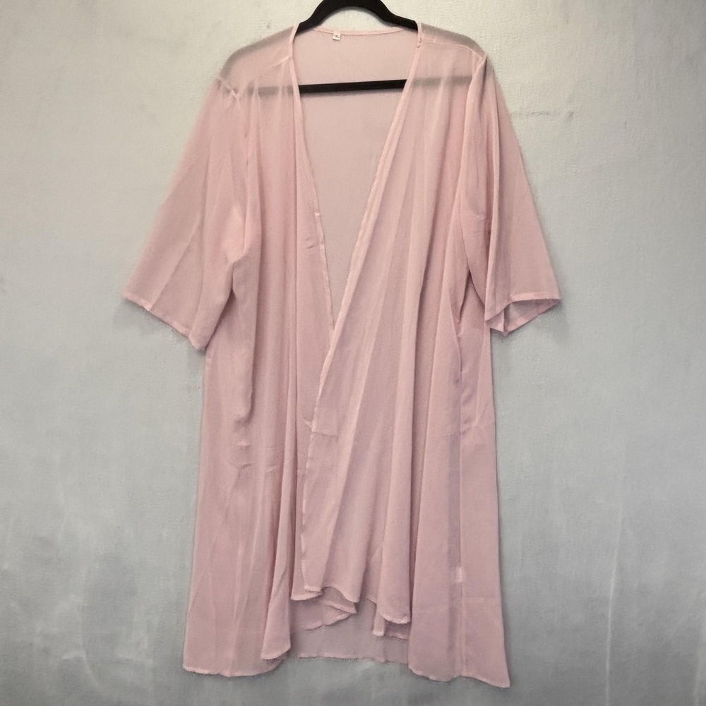 Pink Floral Tank Dress 2pc Set Womens 3XL Chiffon Lightweight Kaftan Sheer Top - Picture 3 of 16